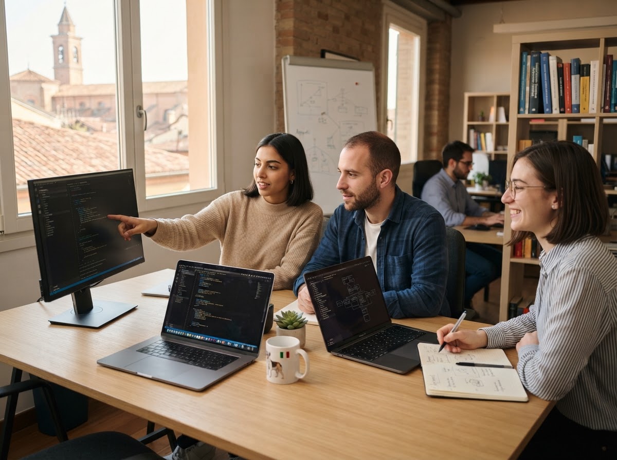 DogvectorATOM — team che analizza i dati finanziari su schermo